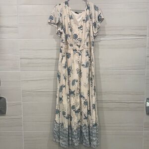 Torrid Cream and Blue Patterned Maxi Dress